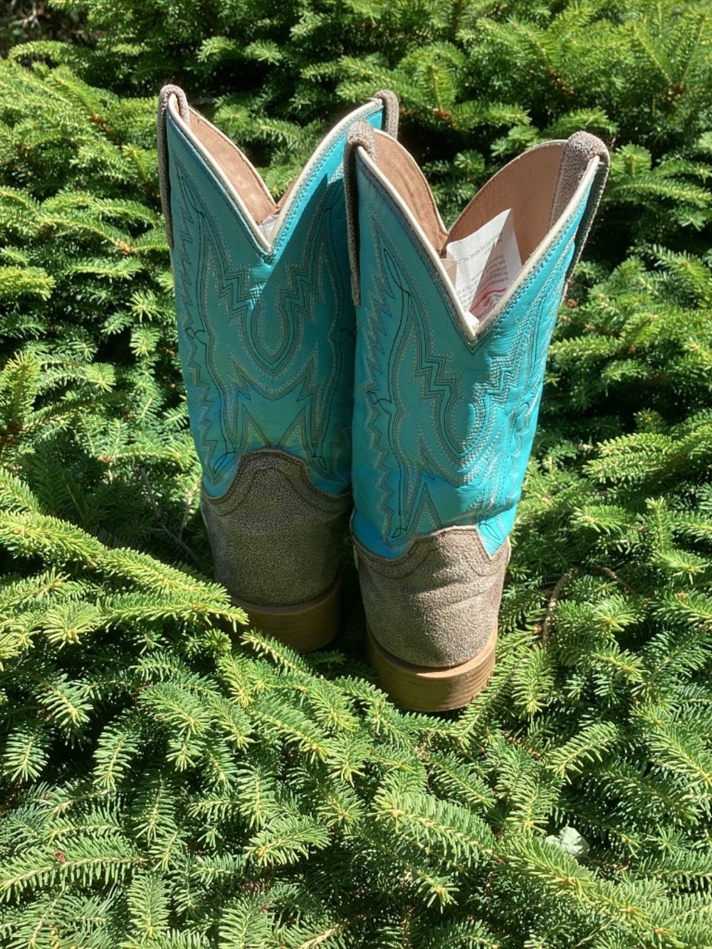 Ariat Turquoise Teal Blue And Brown Square Toe Western Cowgirl Kids Boots🦋 - Picture 5 of 14